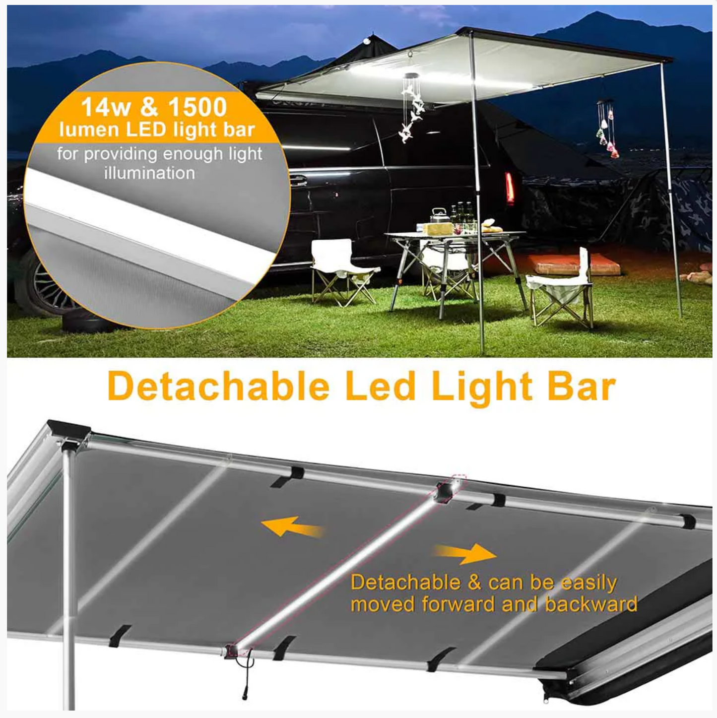 Car Awning with Detachable LED Light