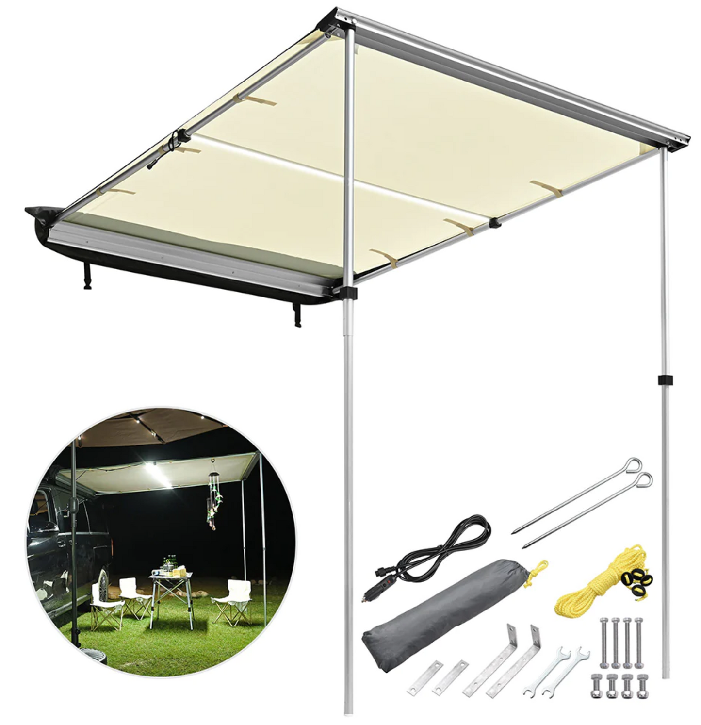 Car Awning with Detachable LED Light