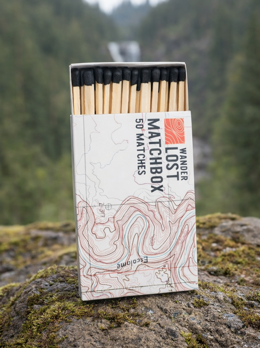 Topographic Matchbox – 50 Extra-Long Matches for Camping, Campfires & Home Decor