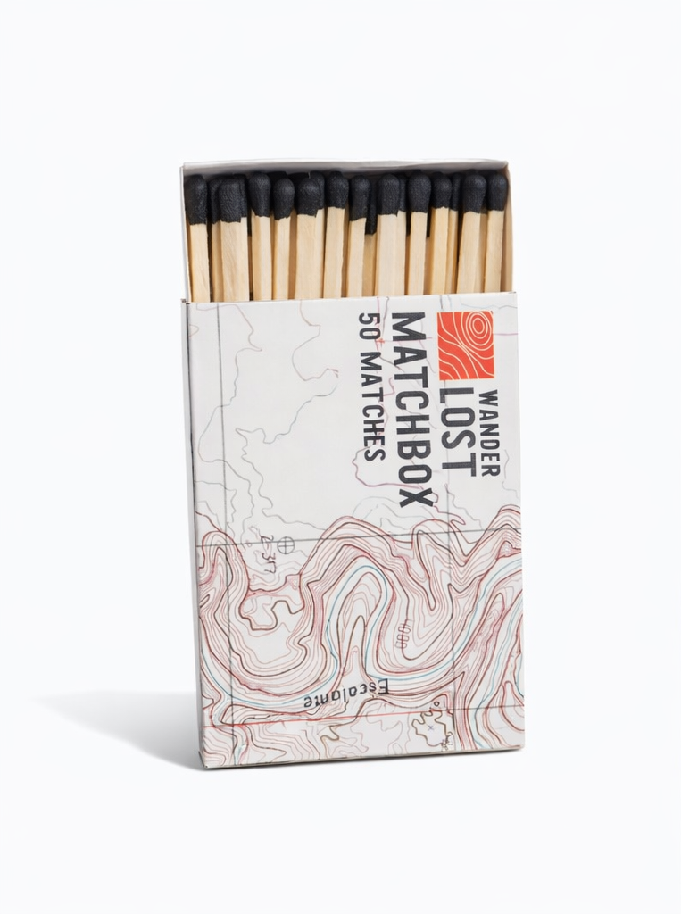 Topographic Matchbox – 50 Extra-Long Matches for Camping, Campfires & Home Decor