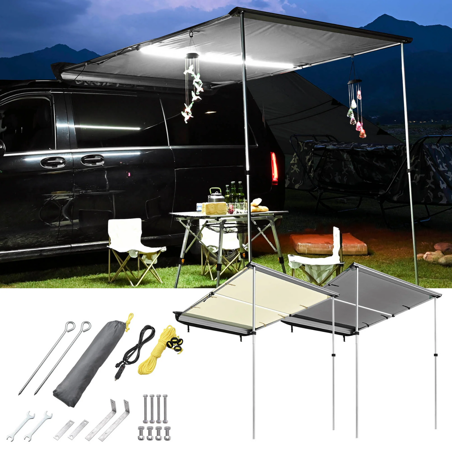 Car Awning with Detachable LED Light