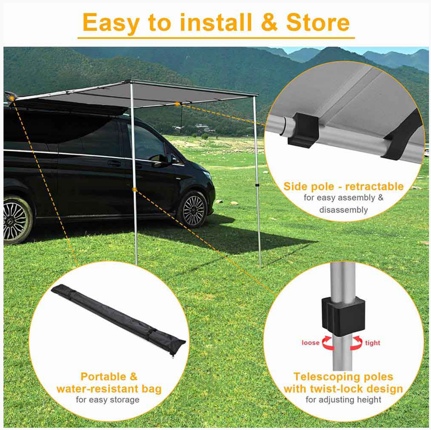 Car Awning with Detachable LED Light