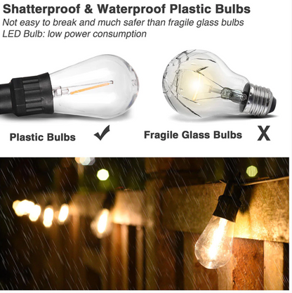 Outdoor Solar String Light Waterproof 15 Bulbs 48ft